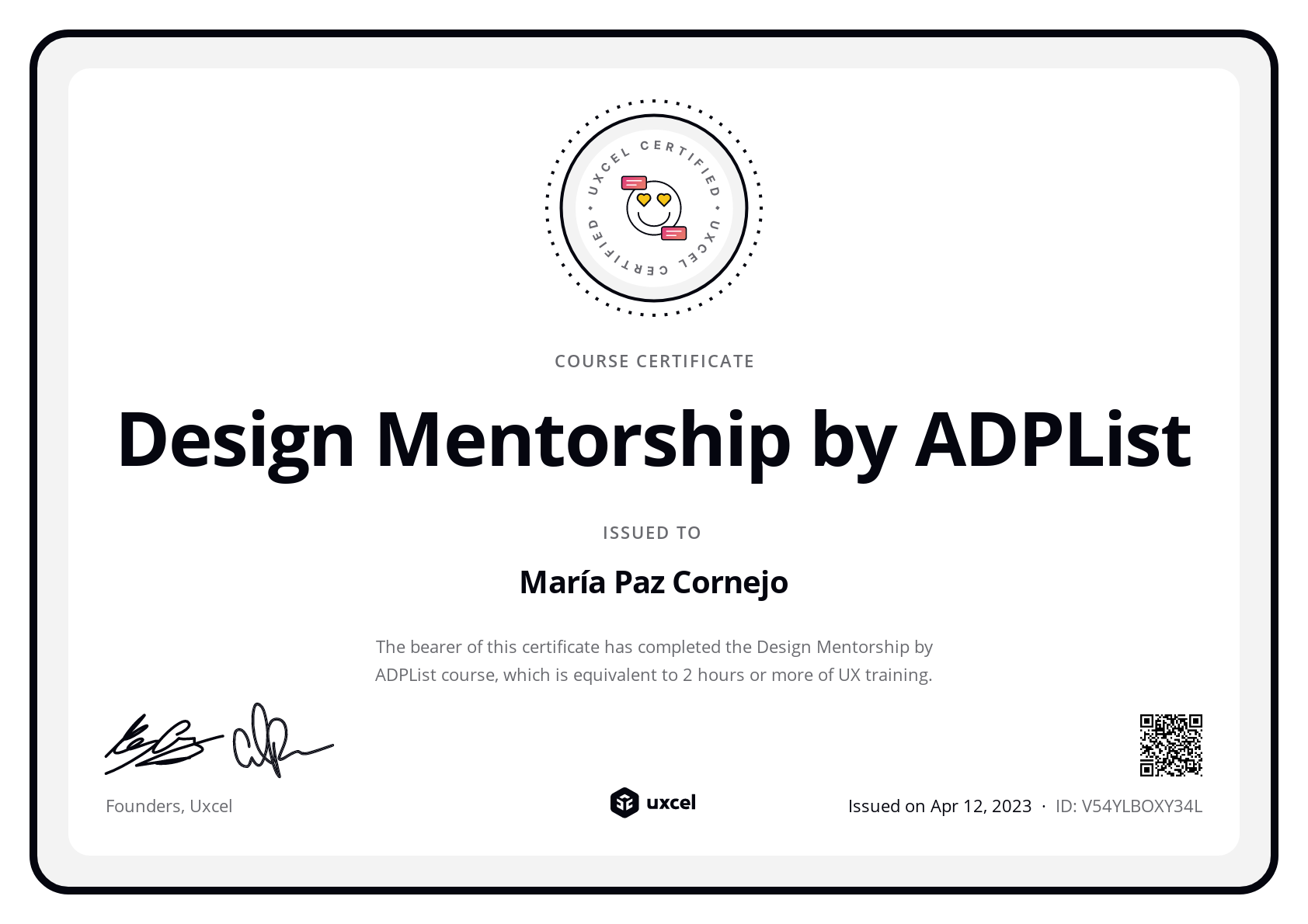 María Paz Cornejo's certificate